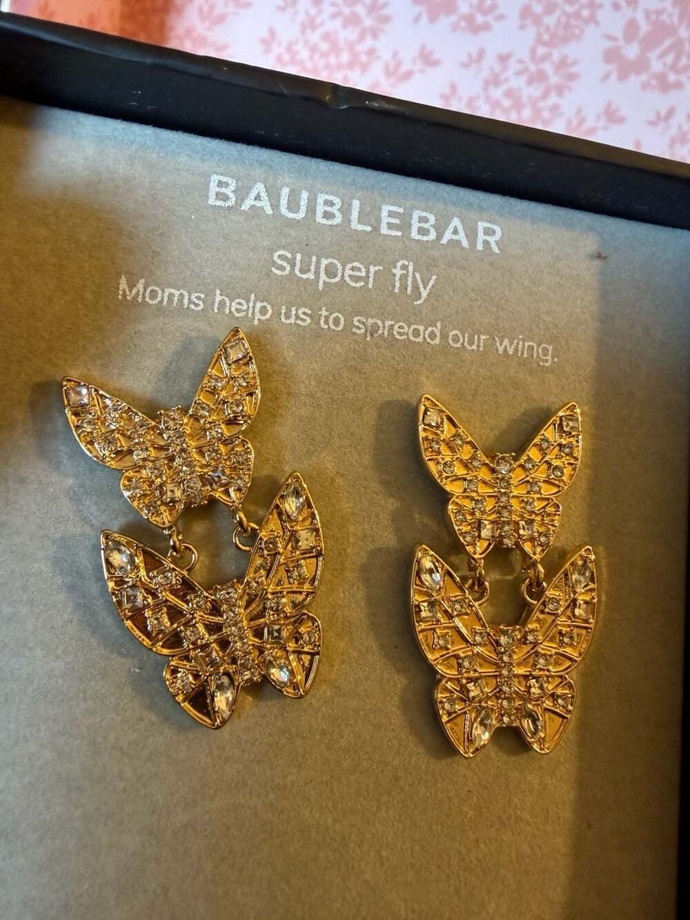 BaubleBar Super Fly Gold Crystal Butterfly Drop Earrings